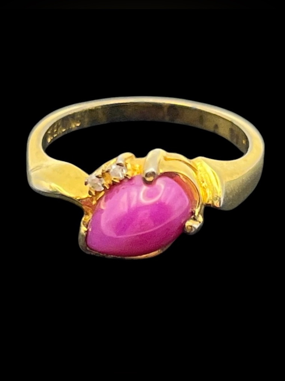Pink cabochon star sapphire CZ gold over sterling silver ring size 6.25 vintage